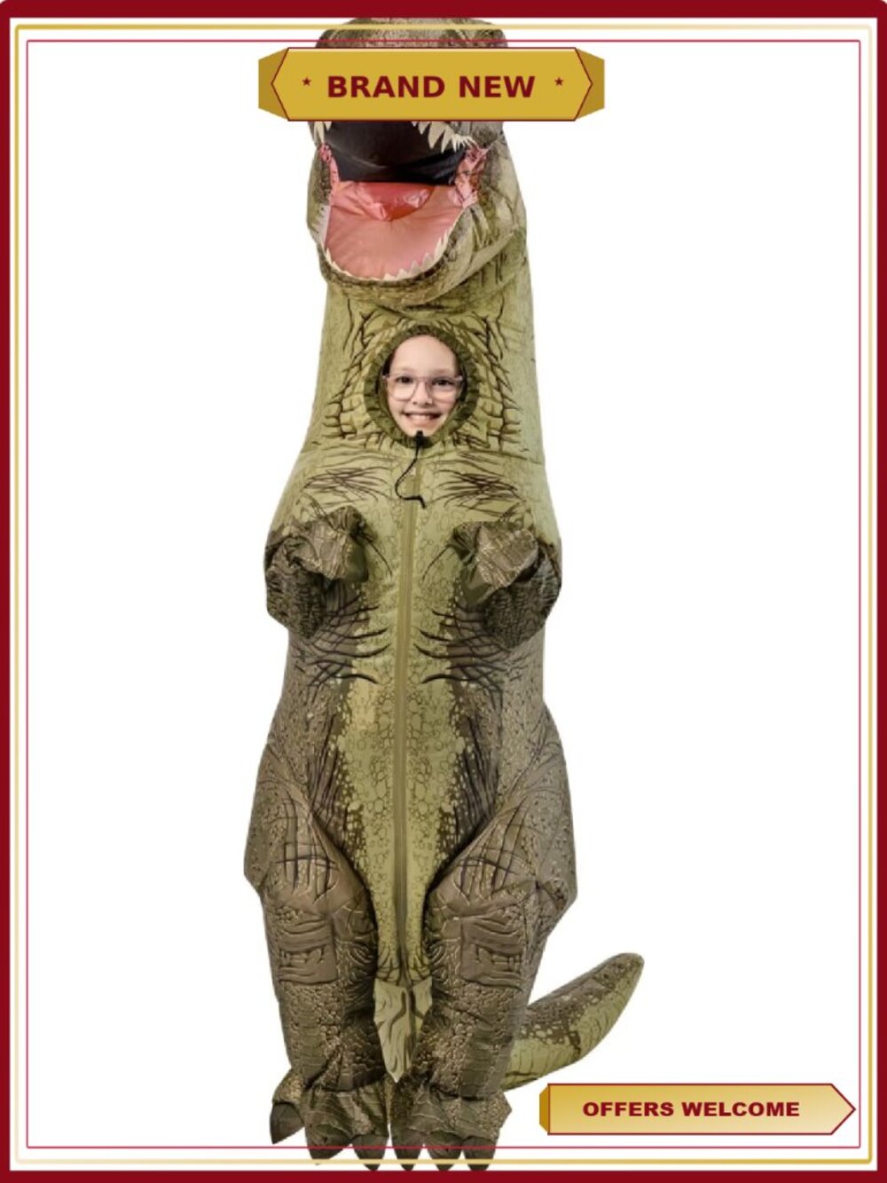 Jurassic World T-Rex Inflatable Halloween Costume for Kids, One Size Fit Rubies